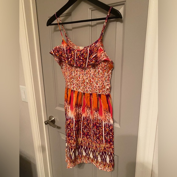 XHILARATION Colorful Printed Summer Dress with Ruffle Neckline SZ M - Picture 2 of 6
